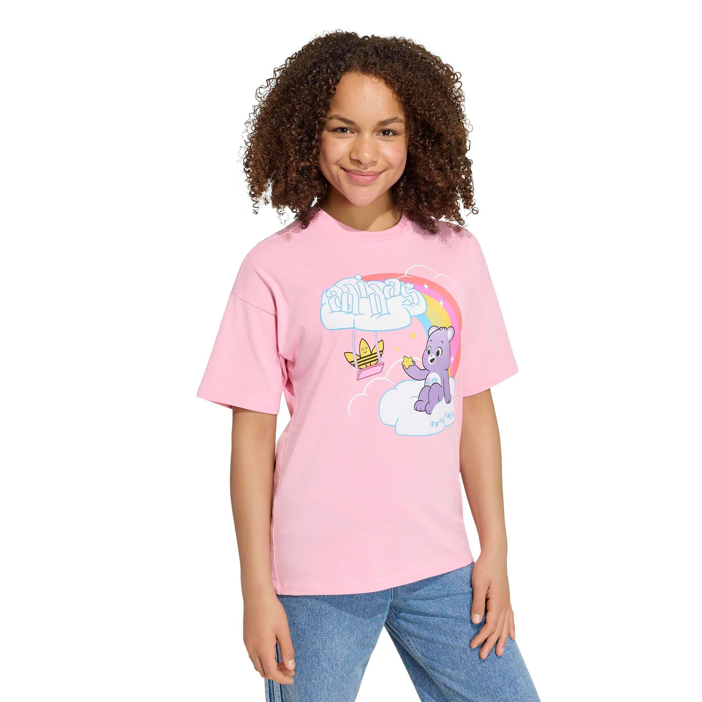 adidas Originals Big Girls' Care Bears Slim 3-Stripes Tee Shirt - Pink - PINK
